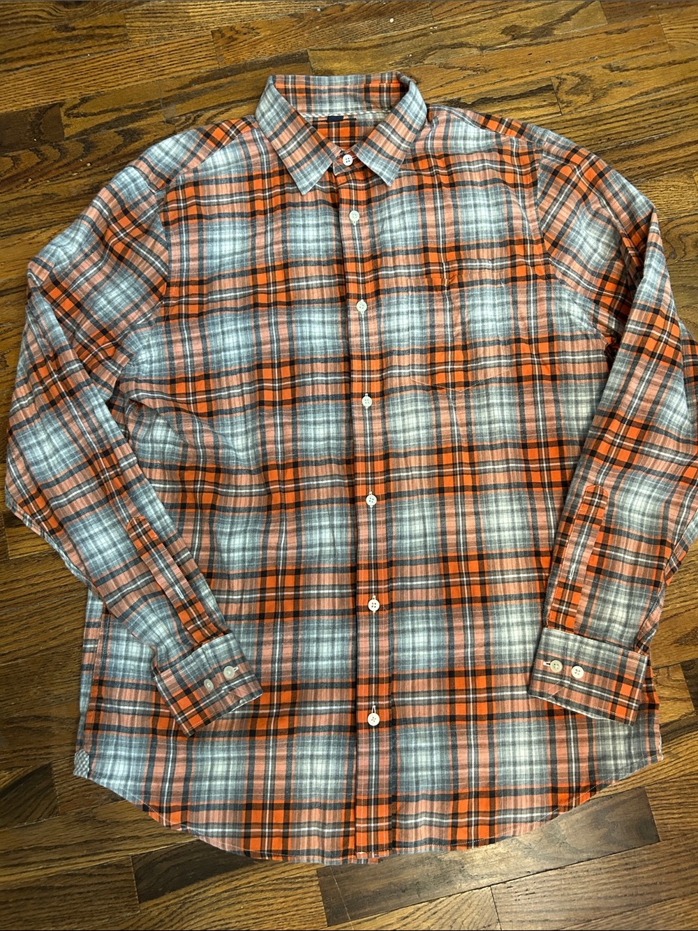 Banana Republic Orange & Gray Plaid Cotton Button-Down